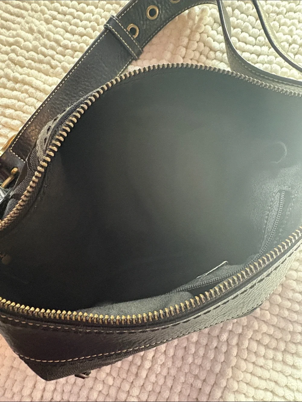 Coach Black Signature Canvas Shoulder Bag with Leather Trim